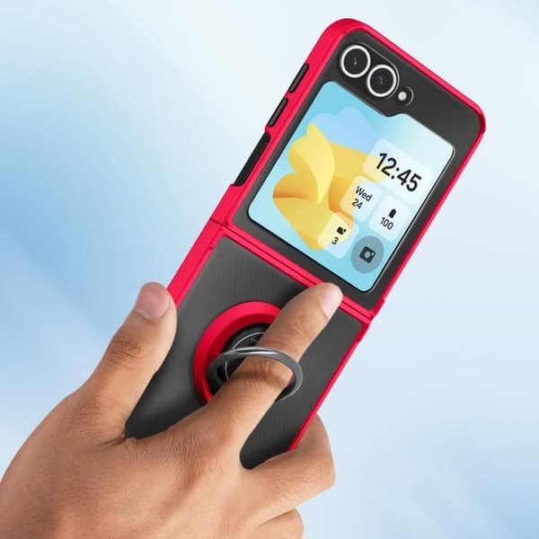 Fodral till Samsung Galaxy Z Flip 6 - AVIZAR - Röd - Metal Ring Video Support