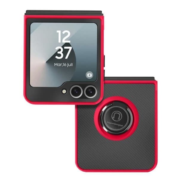 Fodral till Samsung Galaxy Z Flip 6 - AVIZAR - Röd - Metal Ring Video Support