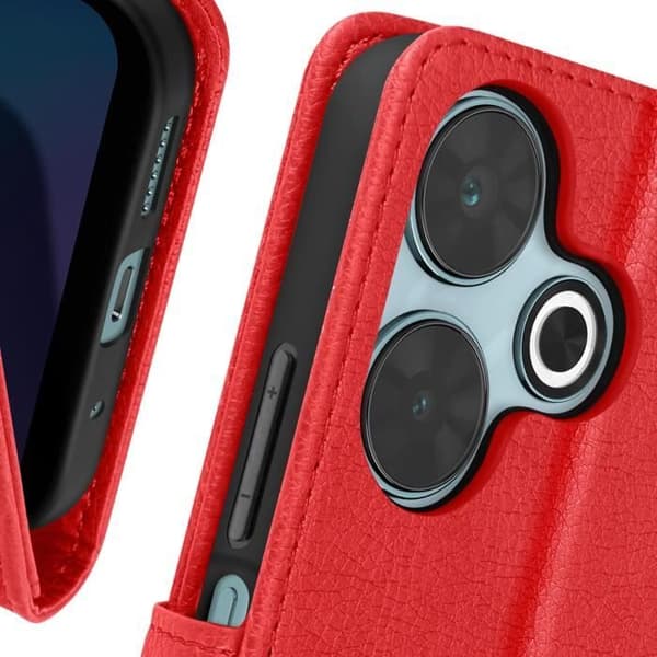 Fodral till Xiaomi Redmi 13 - AVIZAR - Chesterfield - Röd - Plånbok och videostöd
