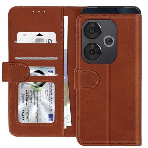 Fodral till Xiaomi Poco F6 - AVIZAR - Flip Wallet Stand Vintage Style - Brun