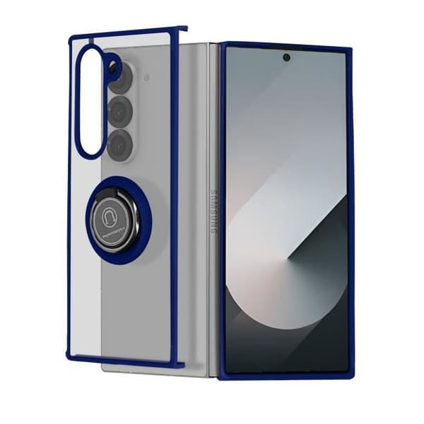 AVIZAR Hårt Fodral för Samsung Galaxy Z Fold 6 - Metallring Blå Videostöd - Stötsäkert fodral