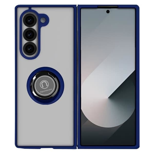 AVIZAR Hårt Fodral för Samsung Galaxy Z Fold 6 - Metallring Blå Videostöd - Stötsäkert fodral