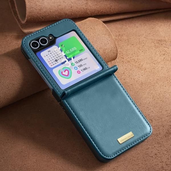 Fodral - AVIZAR - Samsung Galaxy Z Flip 6 - Vegansk läderbaksida - Stel interiör - Grön