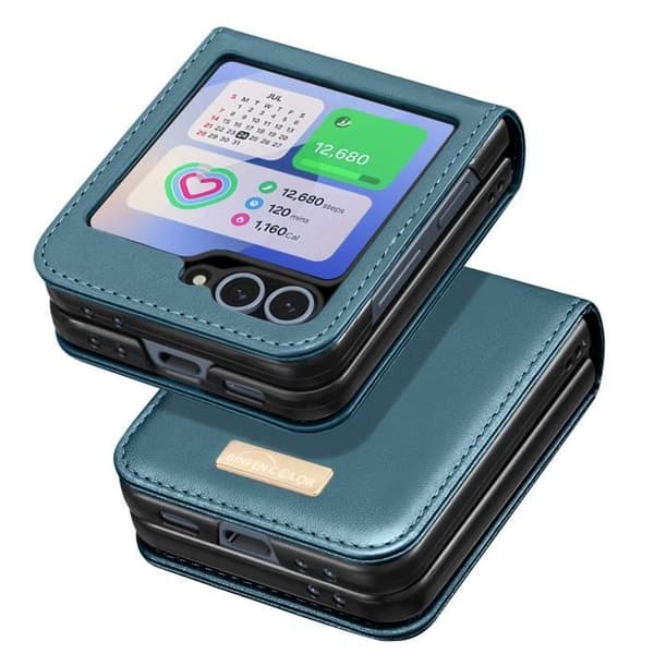 Fodral - AVIZAR - Samsung Galaxy Z Flip 6 - Vegansk läderbaksida - Stel interiör - Grön