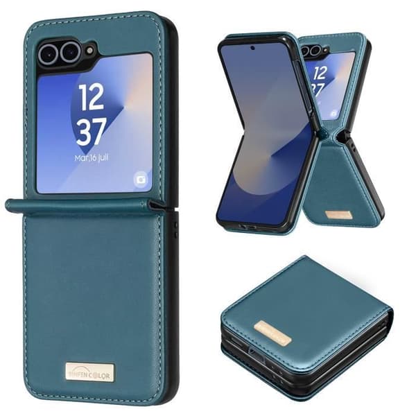 Fodral - AVIZAR - Samsung Galaxy Z Flip 6 - Vegansk läderbaksida - Stel interiör - Grön