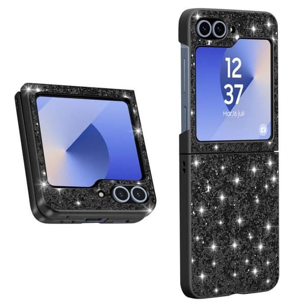 Glitterfodral till Samsung Z Flip 6 - AVIZAR - Hard Back Soft Contour - Svart