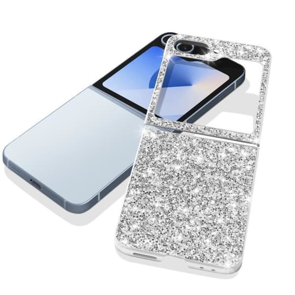 AVIZAR Skyddsfodral för Samsung Z Flip 6 - Hård rygg och mjuk kant - Silver Glitter
