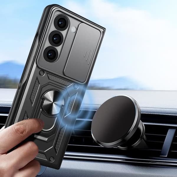 Fodral för Samsung Z Fold 6 Ring Support Skjutkameraskydd Svart