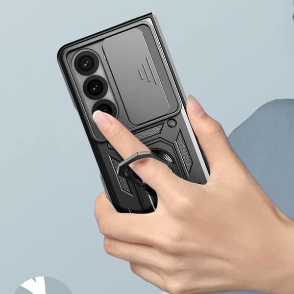 Fodral för Samsung Z Fold 6 Ring Support Skjutkameraskydd Svart