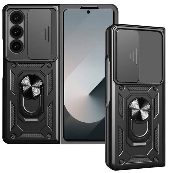 Fodral för Samsung Z Fold 6 Ring Support Skjutkameraskydd Svart