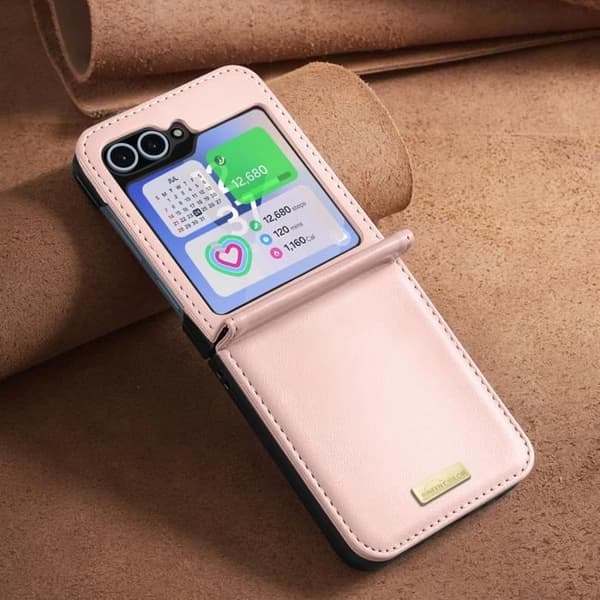 Fodral till Samsung Galaxy Z Flip 6 - AVIZAR - Vegansk läderbaksida hård inredning - Rosa - Modern