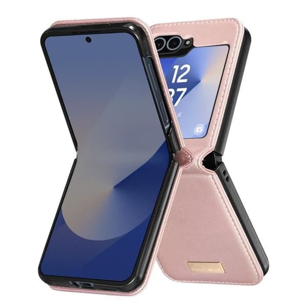 Fodral till Samsung Galaxy Z Flip 6 - AVIZAR - Vegansk läderbaksida hård inredning - Rosa - Modern