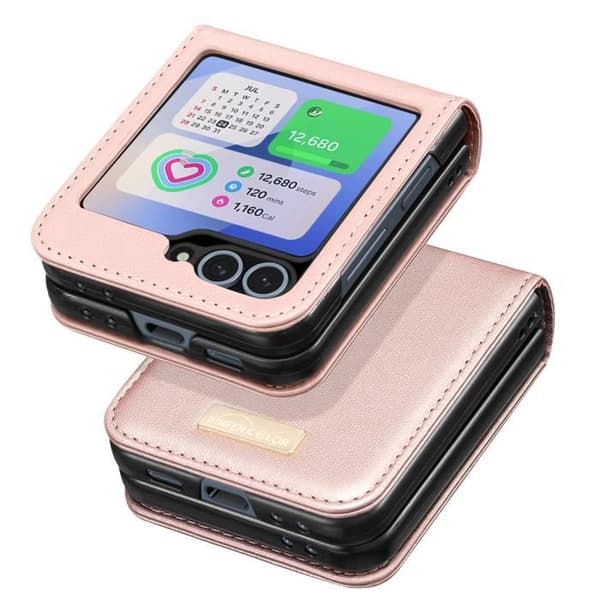 Fodral till Samsung Galaxy Z Flip 6 - AVIZAR - Vegansk läderbaksida hård inredning - Rosa - Modern