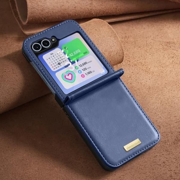 Fodral till Samsung Galaxy Z Flip 6 - AVIZAR - Vegansk läderbaksida hård inredning - Midnattsblå