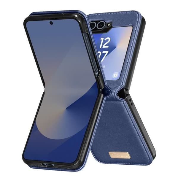 Fodral till Samsung Galaxy Z Flip 6 - AVIZAR - Vegansk läderbaksida hård inredning - Midnattsblå