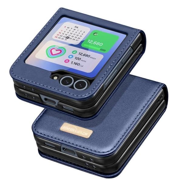 Fodral till Samsung Galaxy Z Flip 6 - AVIZAR - Vegansk läderbaksida hård inredning - Midnattsblå