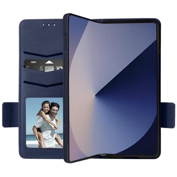 Fodral till Galaxy Z Fold 6 - AVIZAR - Magnetisk flikplånbok - Midnattsblå - Halvstyv - Blandad