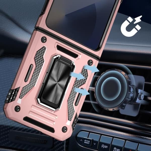 Fodral till Samsung Galaxy Z Flip 6 - AVIZAR - Skin ArmoRing - Stötsäker - Ringstöd - Champagnerosa