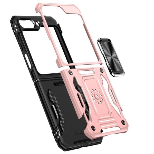Fodral till Samsung Galaxy Z Flip 6 - AVIZAR - Skin ArmoRing - Stötsäker - Ringstöd - Champagnerosa