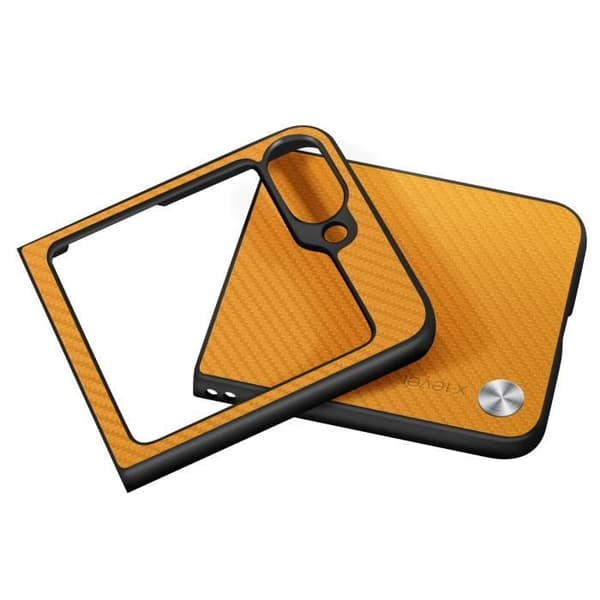 X-Level Semi-Hard Fodral till Samsung Galaxy Z Flip 6 - Carbon Fiber Texture - Orange