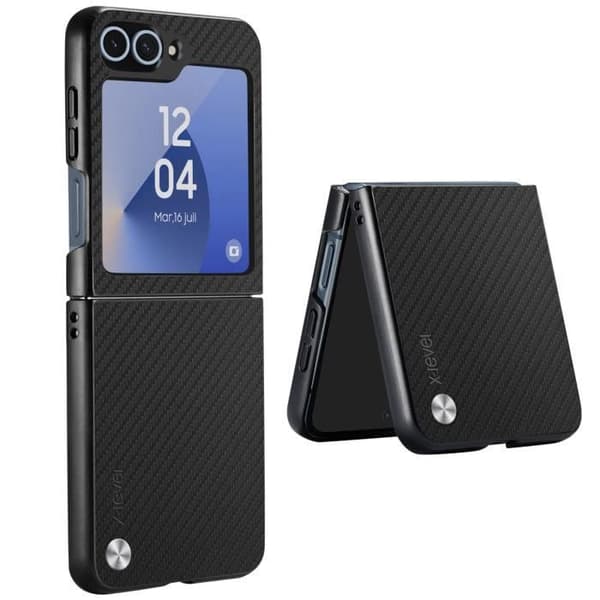 Samsung Galaxy Z Flip 6 X-Level Fodral - Carbon Fiber Texture - Svart