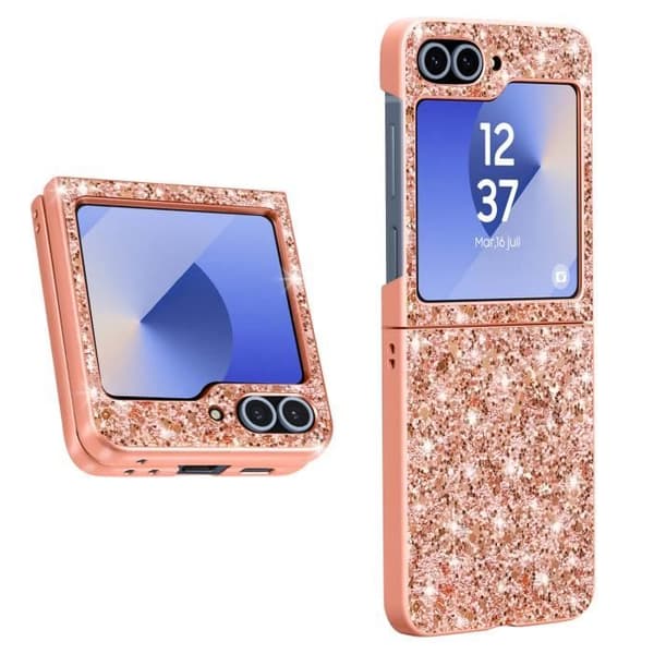 Glitterfodral till Samsung Z Flip 6 Hard Back Soft Contour Rosa Champagne