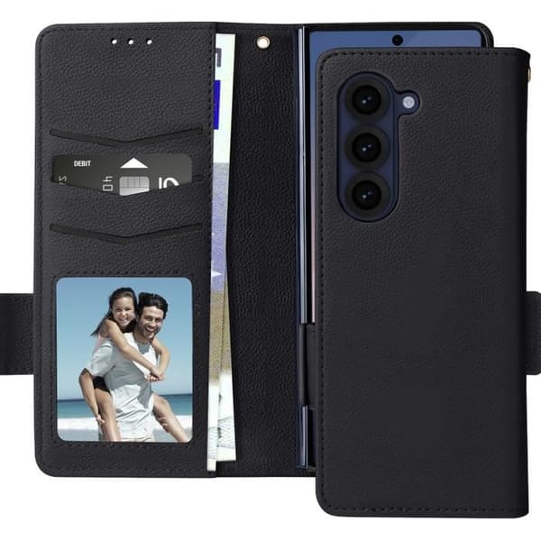Fodral till Galaxy Z Fold 6 Wallet Magnetic Tab handledsrem Svart