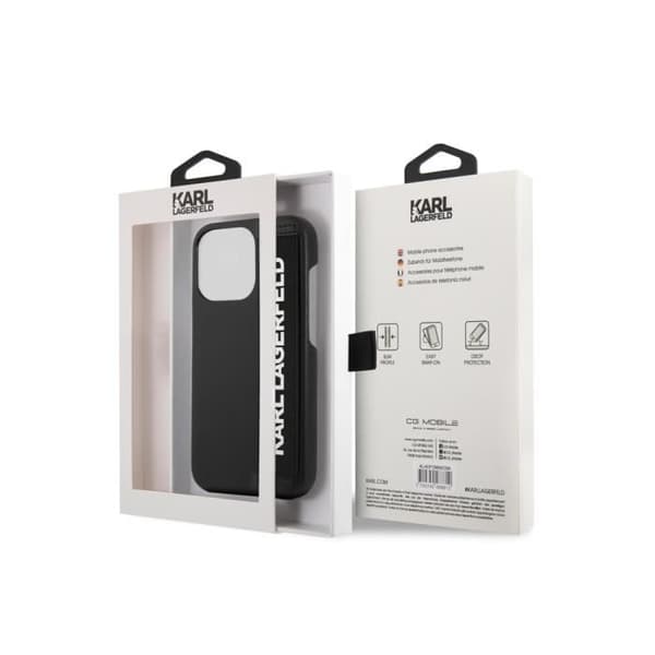 Smartphonefodral - KARL LAGERFELD - iPhone 13 Pro - Svart - Blank - Elastisk ryggrem