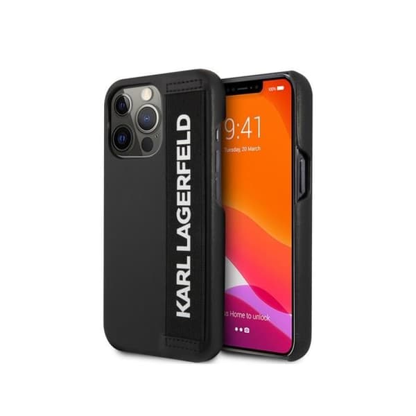 Smartphonefodral - KARL LAGERFELD - iPhone 13 Pro - Svart - Blank - Elastisk ryggrem