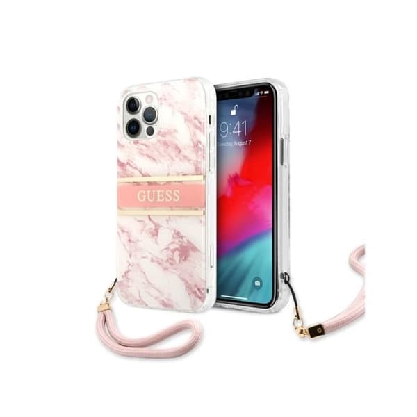 Fodral till Apple iPhone 12 / 12 Pro Marble Strap Guess Pink