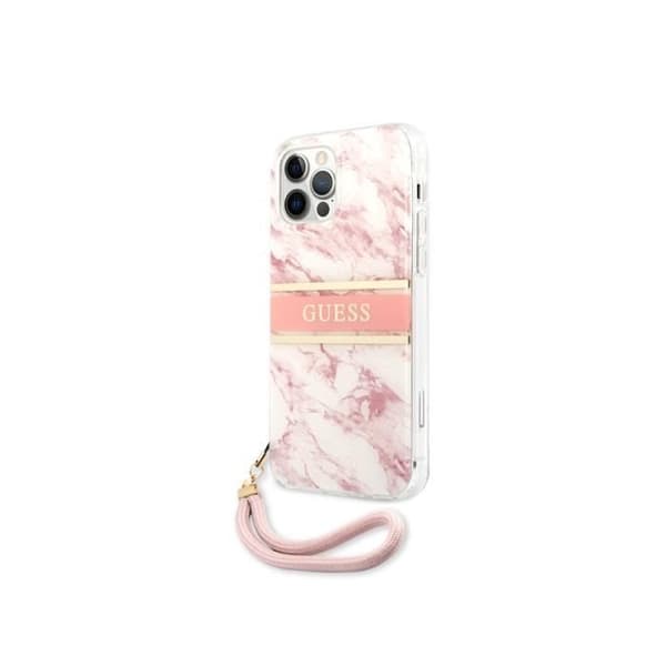Fodral till Apple iPhone 12 / 12 Pro Marble Strap Guess Pink