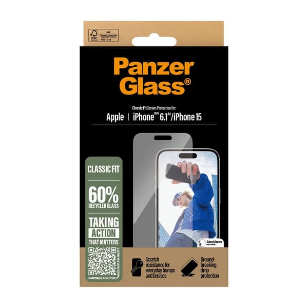 PanzerGlass iPhone 15/iPhone 16 Näytönsuoja Classic Fit EasyAligner