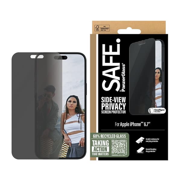 SAFE. by PanzerGlass iPhone 16 Plus Skærmbeskytter Privacy EasyAligner