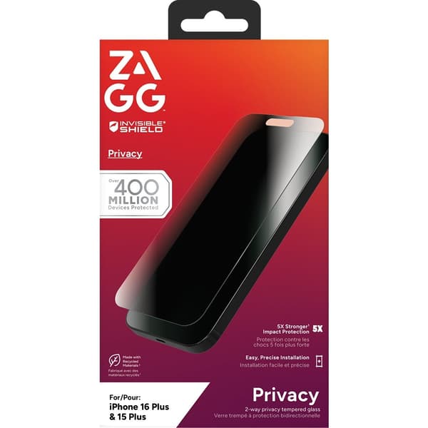ZAGG InvisibleShield iPhone 15 Plus/iPhone 16 Plus Näytönsuoja Glass Elite Privacy