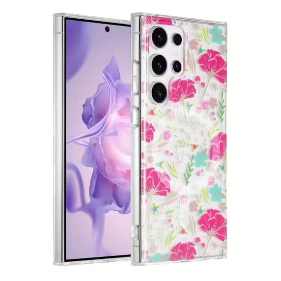 Samsung Galaxy S24 Ultra Mobilskal Magnet - Blommor Röd/Grön