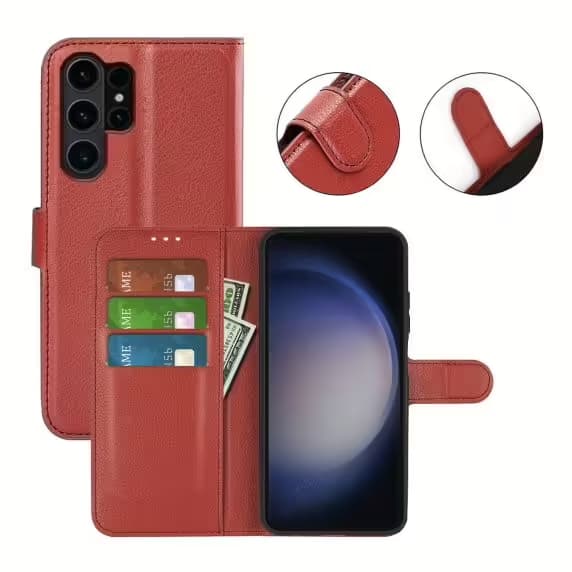 Samsung Galaxy S24 Ultra Plånboksfodral med Stativ - Brun