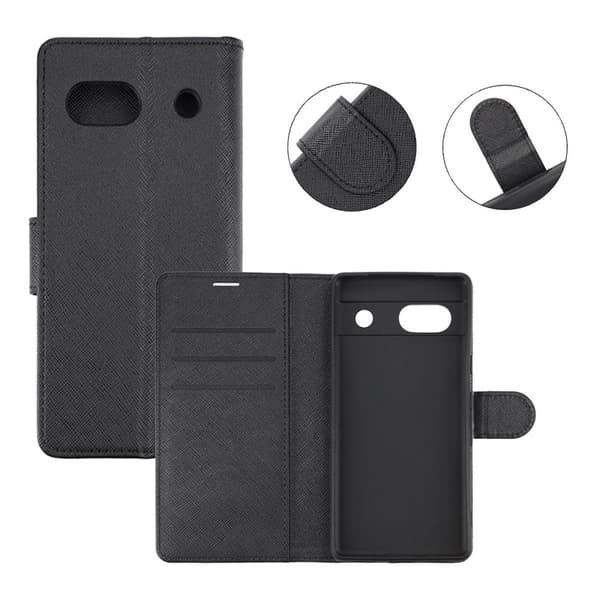 Google Pixel 7A Plånboksfodral med Stativ - Black