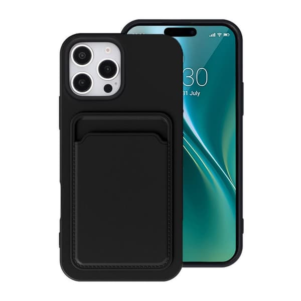 iPhone 16 Pro Max Mobilskal Silikon med Korthållare - Svart
