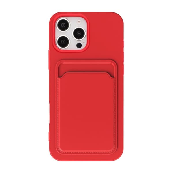 iPhone 16 Pro Max Mobilskal Silikon med Korthållare - Röd