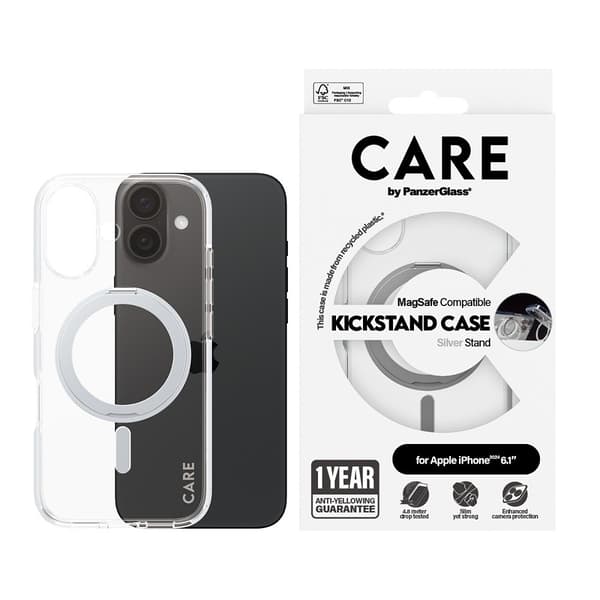 CARE by PanzerGlass iPhone 16 Skal Kickstand MagSafe Silver
