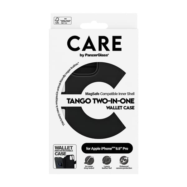 CARE by PanzerGlass iPhone 16 Pro Max Etui Tango Two-in-One Wallet MagSafe Sort