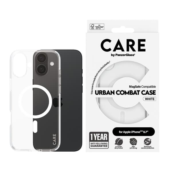 CARE by PanzerGlass iPhone 16 Plus Kuori Urban Combat MagSafe Valkoinen