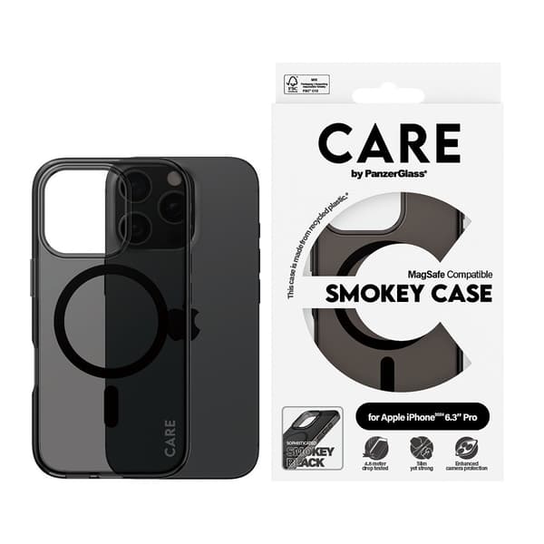 CARE by PanzerGlass iPhone 16 Pro Kuori Smokey MagSafe Musta