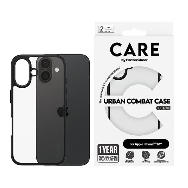 CARE by PanzerGlass iPhone 16 Deksel Urban Combat Svart