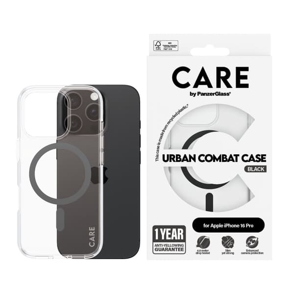 CARE by PanzerGlass iPhone 16 Pro Kuori Urban Combat MagSafe Musta Transparent