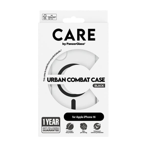 CARE by PanzerGlass iPhone 16 Cover Urban Combat MagSafe Sort Transparent