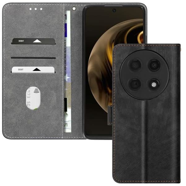 Hus för Huawei Nova 12i - AVIZAR - Borstat Effekt - Plånbok och Ställ - Svart