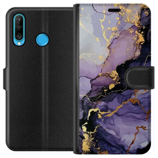 Huawei P30 lite Tegnebogsetui Lilla Marmor