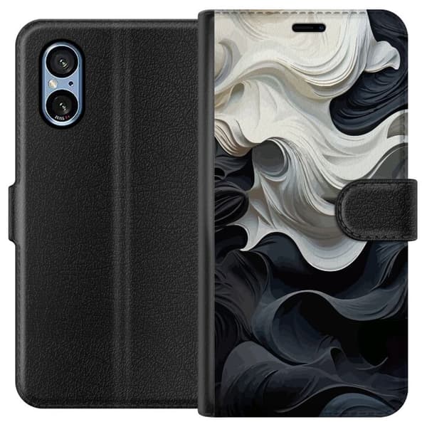 Sony Xperia 10 VI Lompakkokotelo Silkki Musta/Valkoinen
