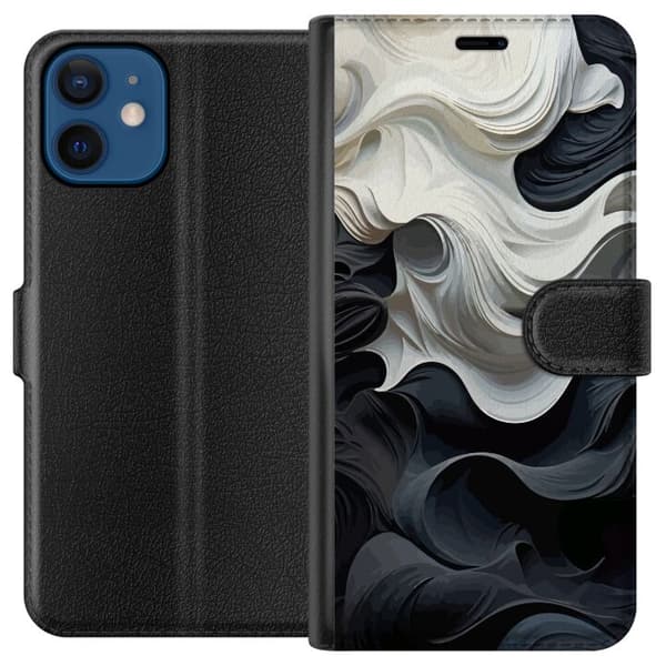 Apple iPhone 12  Plånboksfodral Silke Svart / Vitt